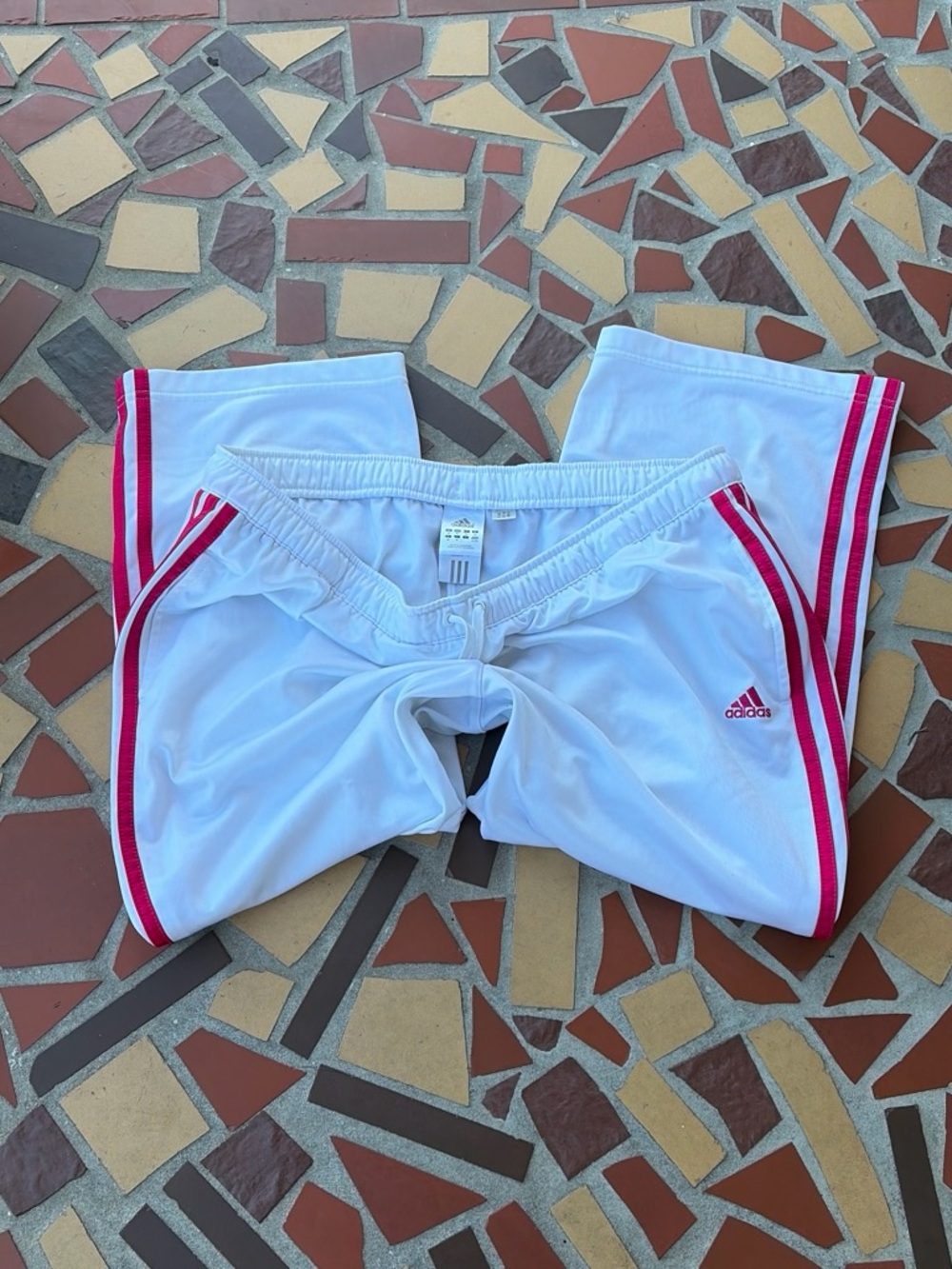 Vintage Y2K Adidas White Sweatpants with Red Side Stripes